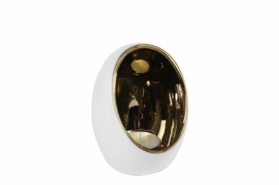 Gifts Amseterdam Theelichthouder Pim L Goud/wit Aardew 11,5x 11,5x15cm