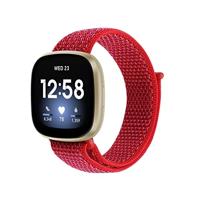By Qubix - Compatible met Fitbit Versa 3 - Fitbit Versa 4 - Fitbit Sense 1 - Fitbit Sense 2 - Sport loop nylon bandje - Rood - Compatible fitbit bandje - thumbnail