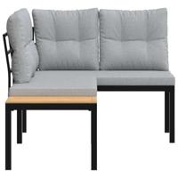 Tuinbanken met kussens 2 st gepoedercoat staal zwart - thumbnail