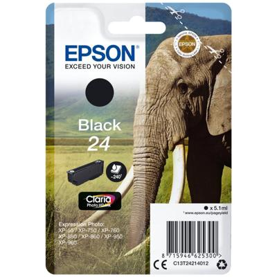 Epson Elephant Singlepack Black 24 Claria Photo HD Ink Epson Elephant Singlepack Black 24 Claria Photo HD Ink