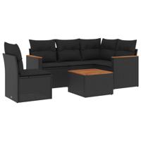 6-delige Loungeset met kussens poly rattan zwart - thumbnail