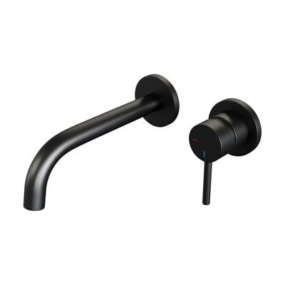 Inbouw Wastafelmengkraan Brauer Black Edition Coldstart Gebogen Uitloop Ronde Hendel Rechts Mat Zwart Met Rozetten