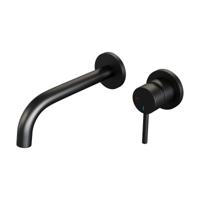 Inbouw Wastafelmengkraan Brauer Black Edition Coldstart Gebogen Uitloop Ronde Hendel Rechts Mat Zwart Met Rozetten - thumbnail