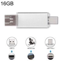 16GB 3 in 1 USB-C/type-C + USB 2 0 + OTG Flash Disk voor type-C smartphones & PC computer (zilver) - thumbnail