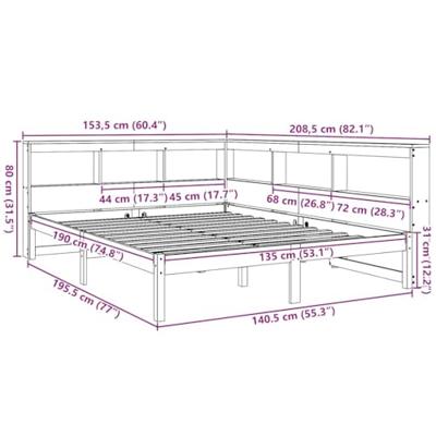 Bed met boekenkast zonder matras grenenhout wit 135x190 cm