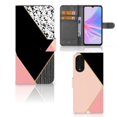 OPPO A78 5G | A58 5G | Book Case | Zwart Roze Vormen OPPO A78 5G | A58 5G | Book Case | Zwart Roze Vormen