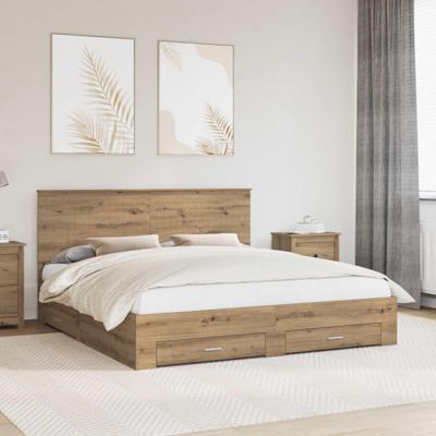 Bedframe met hoofdeinde Artisan Eiken 180 x 200 cm Bewerkt hout