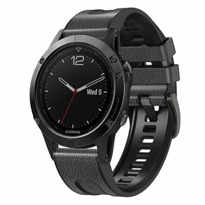 By Qubix - leer + siliconen bandje - Donkergrijs - Compatible met Garmin Instinct 3-50mm - Compatible Garmin bandje