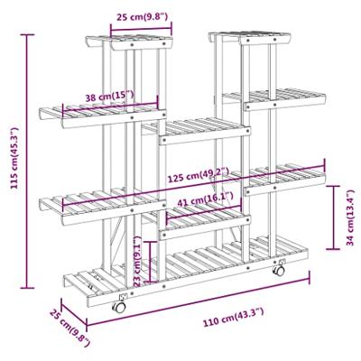 VidaXL Plantenstandaard met wielen 110x25x115 cm massief vurenhout