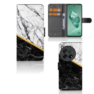 OnePlus 12 | Bookcase | Marmer Wit Zwart - Origineel Cadeau Man | Portemonnee hoesje