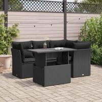 5-delige Loungeset met kussens poly rattan zwart - thumbnail