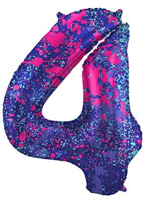 Folieballon Cijfer 4 Paint Splash Neon (86cm)