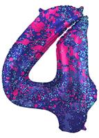Folieballon Cijfer 4 Paint Splash Neon (86cm) - thumbnail