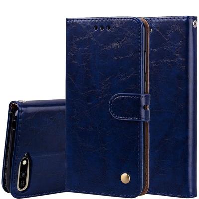 Business stijl olie Wax textuur horizontale Flip lederen case voor Huawei Y6 (2018) met houder & kaartsleuven & portemonnee (blauw) Business stijl olie Wax textuur horizontale Flip lederen case voor Huawei Y6 (2018) met houder & kaartsleuven & portemonnee (blauw)