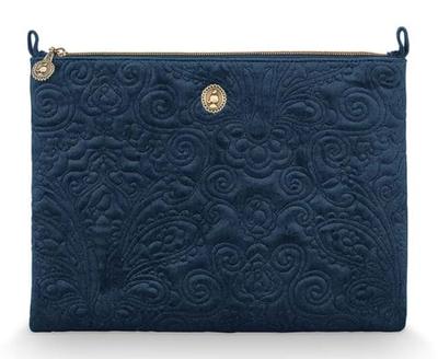 Pip Studio Pip Studio Cosmetic Flat Pouch Large Velvet Quiltey Days Blue 30x22x1cm Pip Studio Pip Studio Cosmetic Flat Pouch Large Velvet Quiltey Days Blue 30x22x1cm