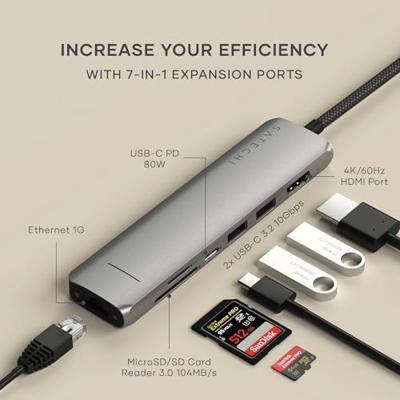 Satechi USB-C 7-in-1 Slim multiport adapter (ethernet) - Space Grey
