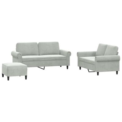 3-delige Loungeset met kussens fluweel lichtgrijs