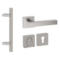 Hardbrass Voordeurset vierkant 3-delig met greep schuin SKG3 met kerntrekbeveiliging - RVS - thumbnail