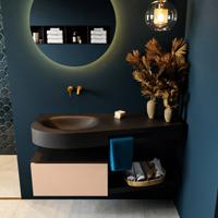 MONDIAZ RIVA 120cm badmeubel onderkast / planchet kleur Rosee met 1 lade. Wastafel DULCET links 0 kraangaten kleur Urban. - thumbnail