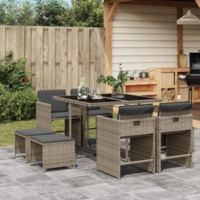 9-delige Tuinset met kussens poly rattan grijs