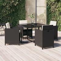 5-delige Tuinset met kussens poly rattan zwart - thumbnail