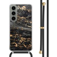 Samsung Galaxy S23 hoesje met zwart koord - Marmer grijs brons - thumbnail