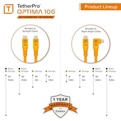 Tether Tools TetherPro Optima 10G USB-C, 6&apos; (1.8m), straight orange