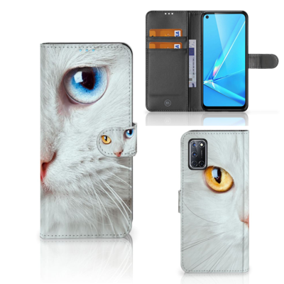 OPPO A72 | OPPO A52 | Telefoonhoesje | Met pasjeshouder | Witte Kat OPPO A72 | OPPO A52 | Telefoonhoesje | Met pasjeshouder | Witte Kat