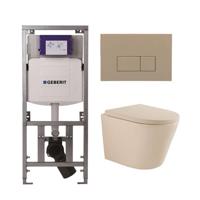 QeramiQ Dely Swirl Toiletset - 36.3x51.7cm - Geberit UP320 inbouwreservoir - met Burda frame - 35 mm zitting - bedieningsplaat taupe - rechthoekige knoppen - beige 0701131/SW1102379/SW1000771/SW1026259 - thumbnail