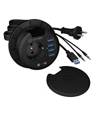 ICY BOX IB-HUB1430 USB 3.2 hub + audio + stopcontact desk mountable ICY BOX IB-HUB1430 USB 3.2 hub + audio + stopcontact desk mountable