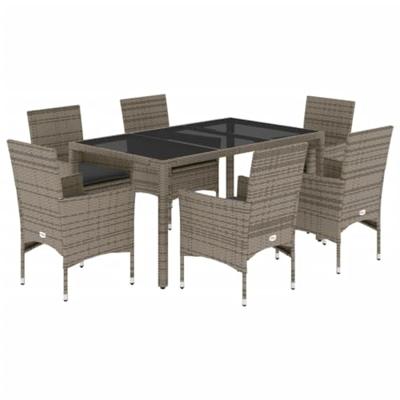 7-delige Tuinset met kussens poly rattan en glas grijs - thumbnail