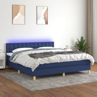 Boxspring met matras en LED stof blauw 160x200 cm