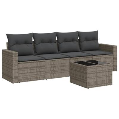 5-delige Loungeset met kussens poly rattan grijs 5-delige Loungeset met kussens poly rattan grijs