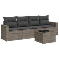5-delige Loungeset met kussens poly rattan grijs - thumbnail