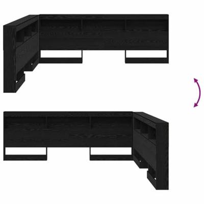 Opberghoofdbord met plank Zwart eiken 180 cm Bewerkt hout