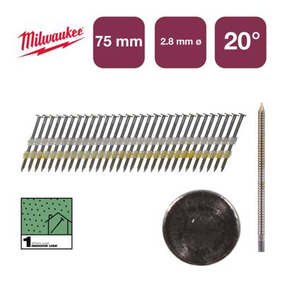 Milwaukee Rondkopnagels 20° 75 x 2,8mm | ring schacht | gegalvaniseerd VE=2000 - 4932492588