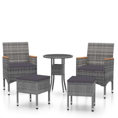 5-delige Loungeset poly rattan grijs