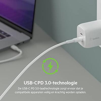 Belkin BoostCharge Pro 2-poorts USB-C GaN-wandlader met PPS (65 W) + USB-C/USB-C-kabel oplader Belkin BoostCharge Pro 2-poorts USB-C GaN-wandlader met PPS (65 W) + USB-C/USB-C-kabel oplader