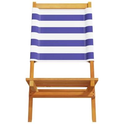 Tuinstoelen 2 st massief acaciahout en stof blauw en wit - thumbnail