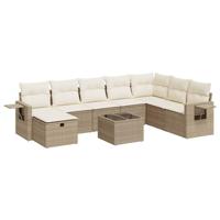9-delige Loungeset met kussens poly rattan beige - thumbnail