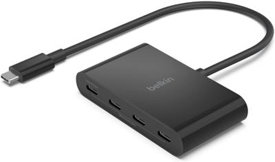 Belkin CONNECT USB-C®/4-poorts USB-C-hub, meerpoorts adapter met 4 USB-C 3.2 Gen2-poorten en 100 W PD met max. 10 Gbps High Speed gegevensoverdracht voor MacBook, iPad, Chromebook, PC en meer