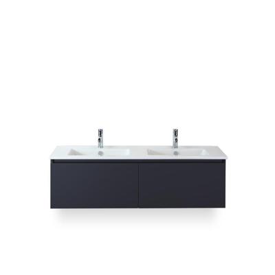 Frozen Badmeubelset 140 cm - Greeplijst in kleur - Zwart Mat - Keramische Wastafel Wit 2 kraangaten