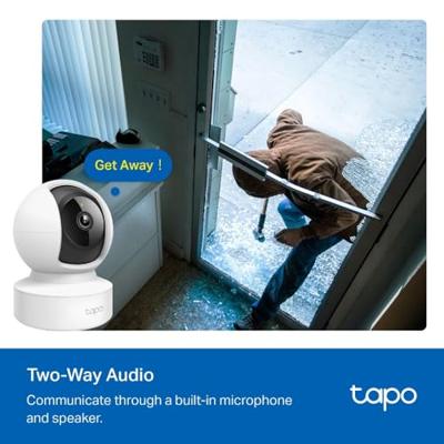 Tapo C202 Interne wifi-camera, ethernet-aansluiting, FHD-bewakingscamera, nachtzicht, microSD tot 512 GB, bidirectionele audio, 360°-weergave, Alexa, Google, akoestisch en helder alarm