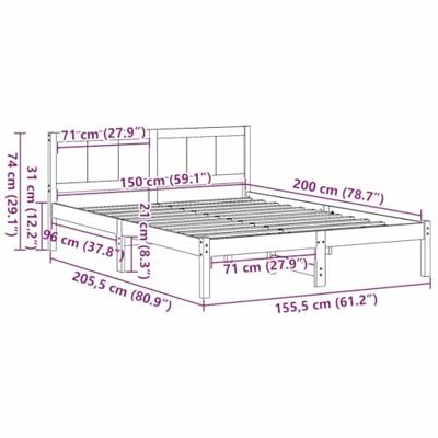 Bedframe Bruin 150 x 200 cm Massief grenenhout