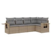 5-delige Loungeset met kussens poly rattan beige - thumbnail