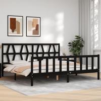 Bedframe met hoofdbord massief hout zwart 200x200 cm - thumbnail