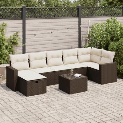 7-delige Loungeset met kussens poly rattan bruin