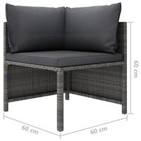 3-delige Loungeset met kussens poly rattan grijs - thumbnail