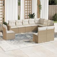10-delige Loungeset met kussens poly rattan beige - thumbnail