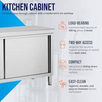 Royal Catering Onderkast van roestvrij staal met dubbele opening Eco 180 x 60 cm 500 kg - Keukenkast, onderkast, met werkblad - thumbnail